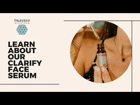 Woman using Paavani Ayurveda Clarify Face Serum dropper, natural skincare product at Qu!rk Boutique.