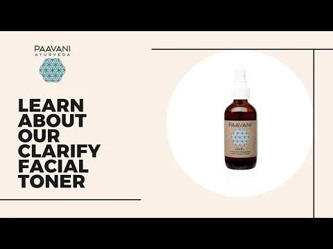 Paavani Ayurveda Clarify Facial Toner bottle on cream background, ethical skincare at Qu!rk Boutique