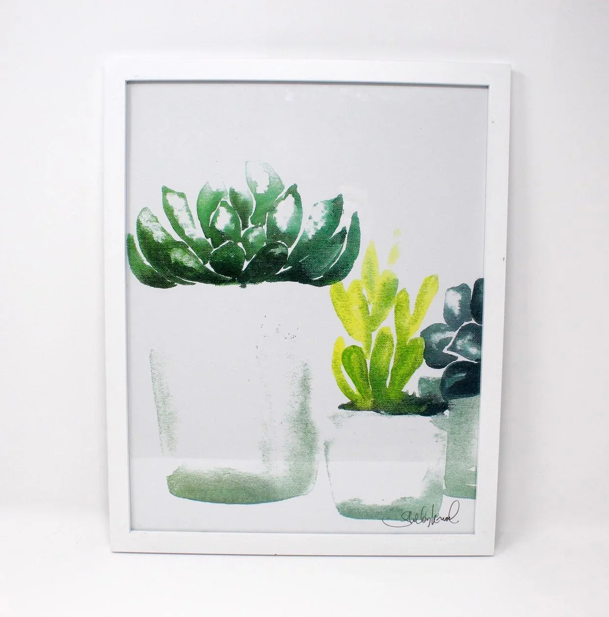 Artist-designed succulent print in white frame, modern green botanical wall art, Qu!rk Boutique