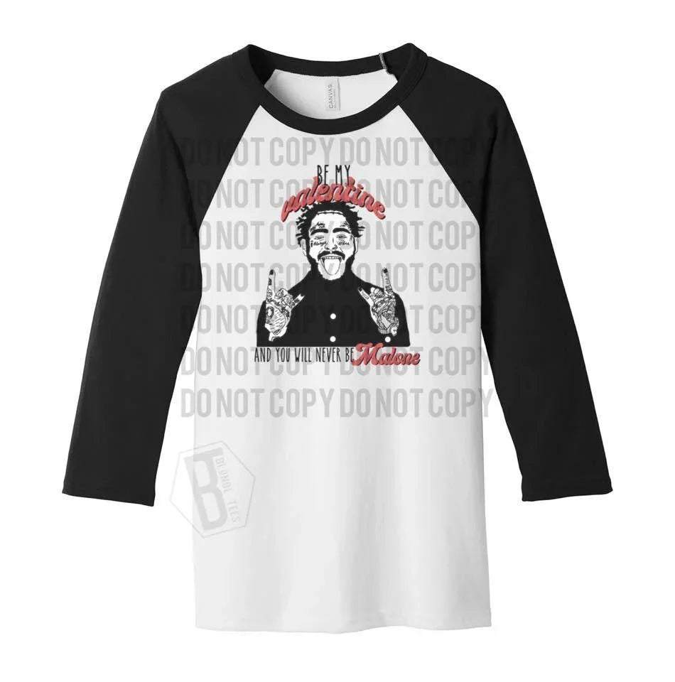 Black and white raglan shirt with artist illustration and 'Be My Valentine' text, Qu!rk Boutique gift