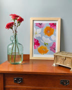 Art Print: Cactus Flowers on Grey watercolor - Qu!rk Boutique