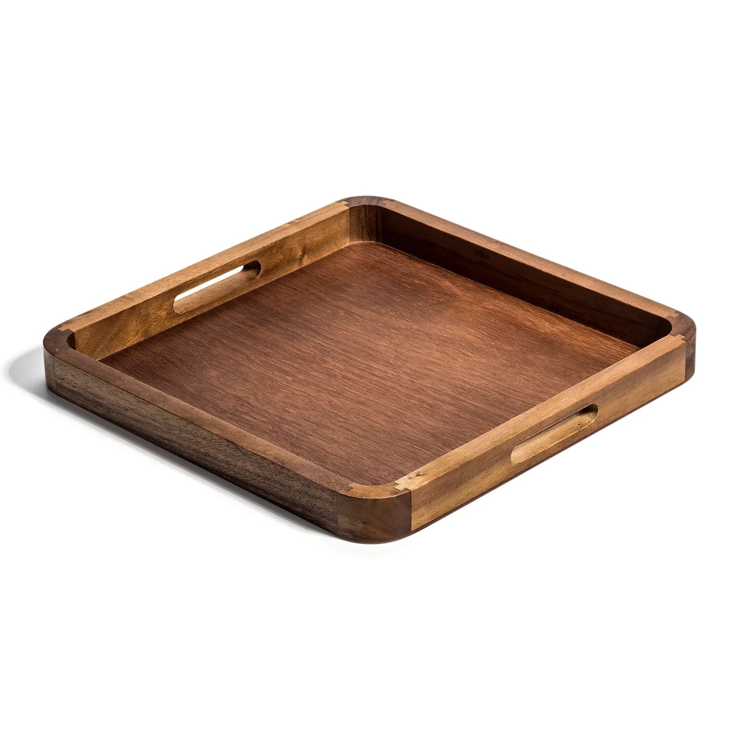 Square wooden serving tray with handles, eco-friendly home decor from Qu!rk Boutique