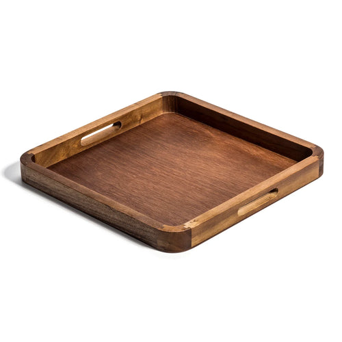 Square wooden serving tray with handles, eco-friendly home decor from Qu!rk Boutique