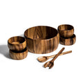 Handcrafted wooden salad bowl set with four matching bowls and two serving utensils, eco-friendly gift
