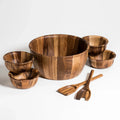 Acacia wood salad bowl set with serving utensils, artisan serveware at Qu!rk Boutique