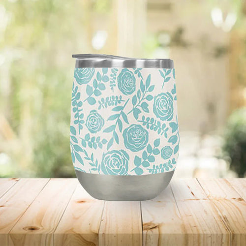 Baby Blue Floral Wine Tumbler - Qu!rk Boutique