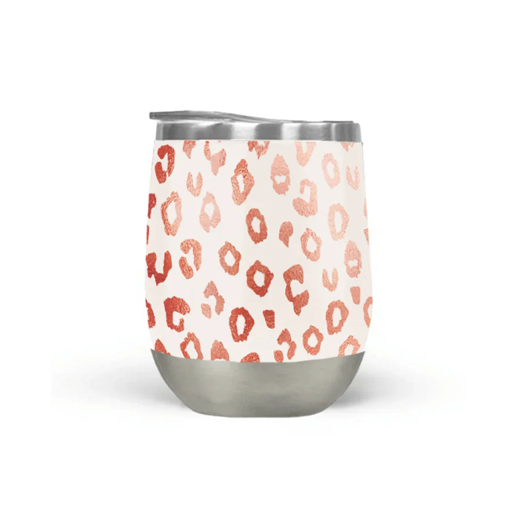 Rose gold leopard print insulated tumbler cup, cosmic giftware from Qu!rk Boutique