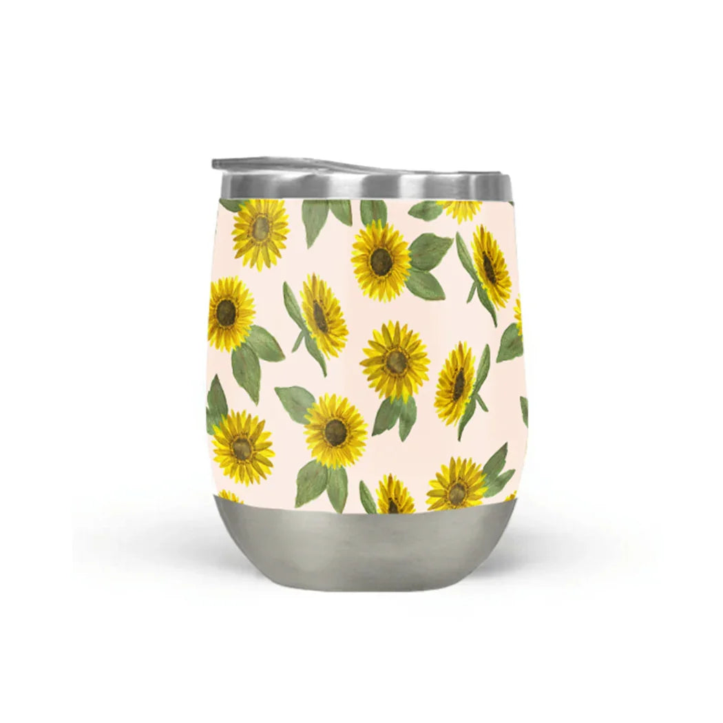 Sunflower print stainless steel tumbler with lid from Qu!rk Boutique, artist-designed gift
