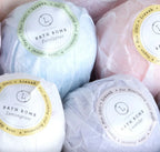 Lizush bath bomb gift set with eucalyptus, lemongrass, and lavender scents wrapped in pastel paper