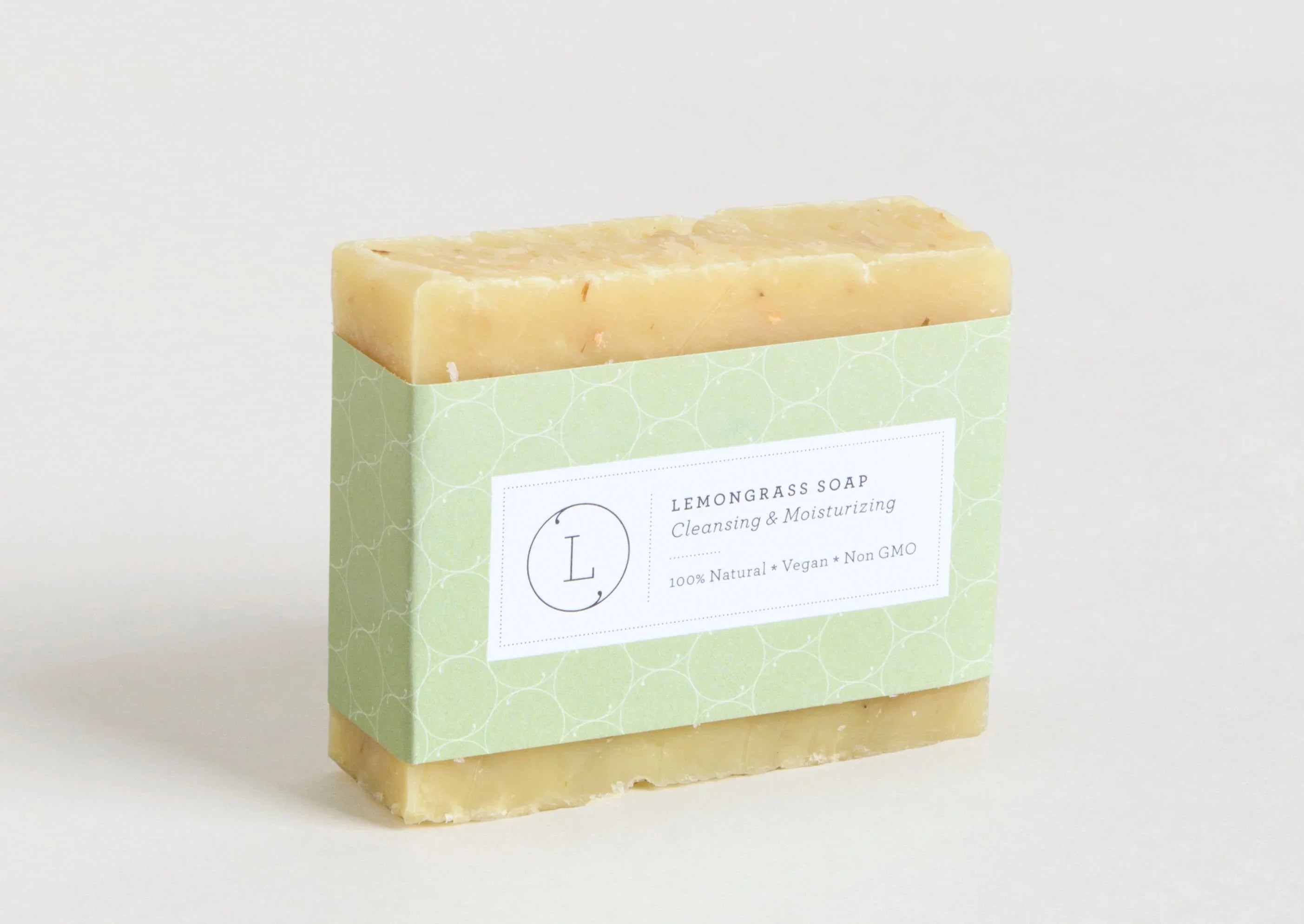 Natural lemongrass soap bar with green label, vegan and non-GMO cleansing and moisturizing soap