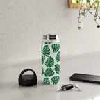 Monstera Watercolor Handle Lid Water Bottle - Qu!rk Boutique