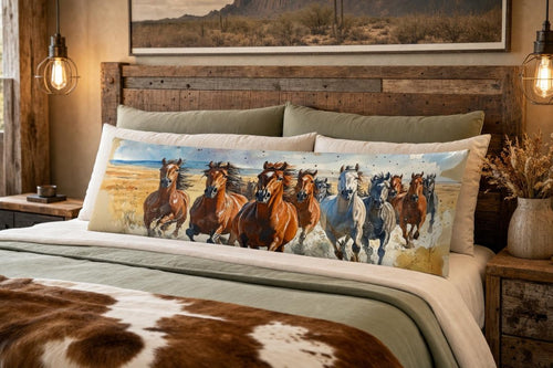 Baha Ranch Running Horses Western Body Pillow Cover Made in America - Qu!rk Boutique