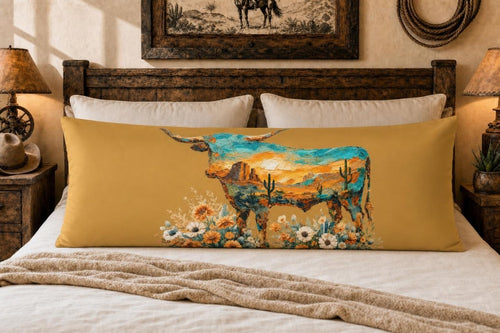 Baha Ranch Floral Longhorn Body Pillow Made in America - Qu!rk Boutique