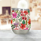 Pink Tropical Flower Stemless Wine Tumbler - Qu!rk Boutique