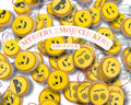 Mystery pack of yellow emoji face keyboard clickers with keychains, three pack at Qu!rk Boutique