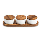 Condiment Serving Set 3 Ceramic Bowls with Lids 13" x 3.75" - Qu!rk Boutique