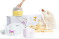 Natural spa set with clay facial mask, sleep mask, bath bars, bath bomb, and woven pouch