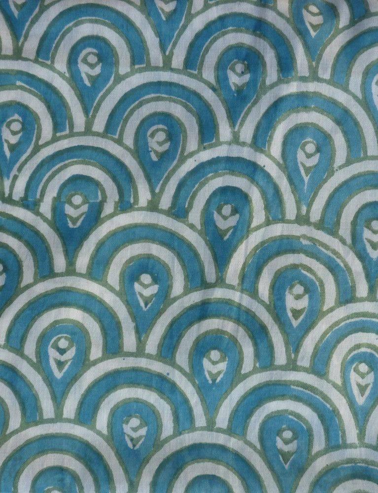 Peacock teal scarf with hand-drawn feather pattern in blue and white, Qu!rk Boutique