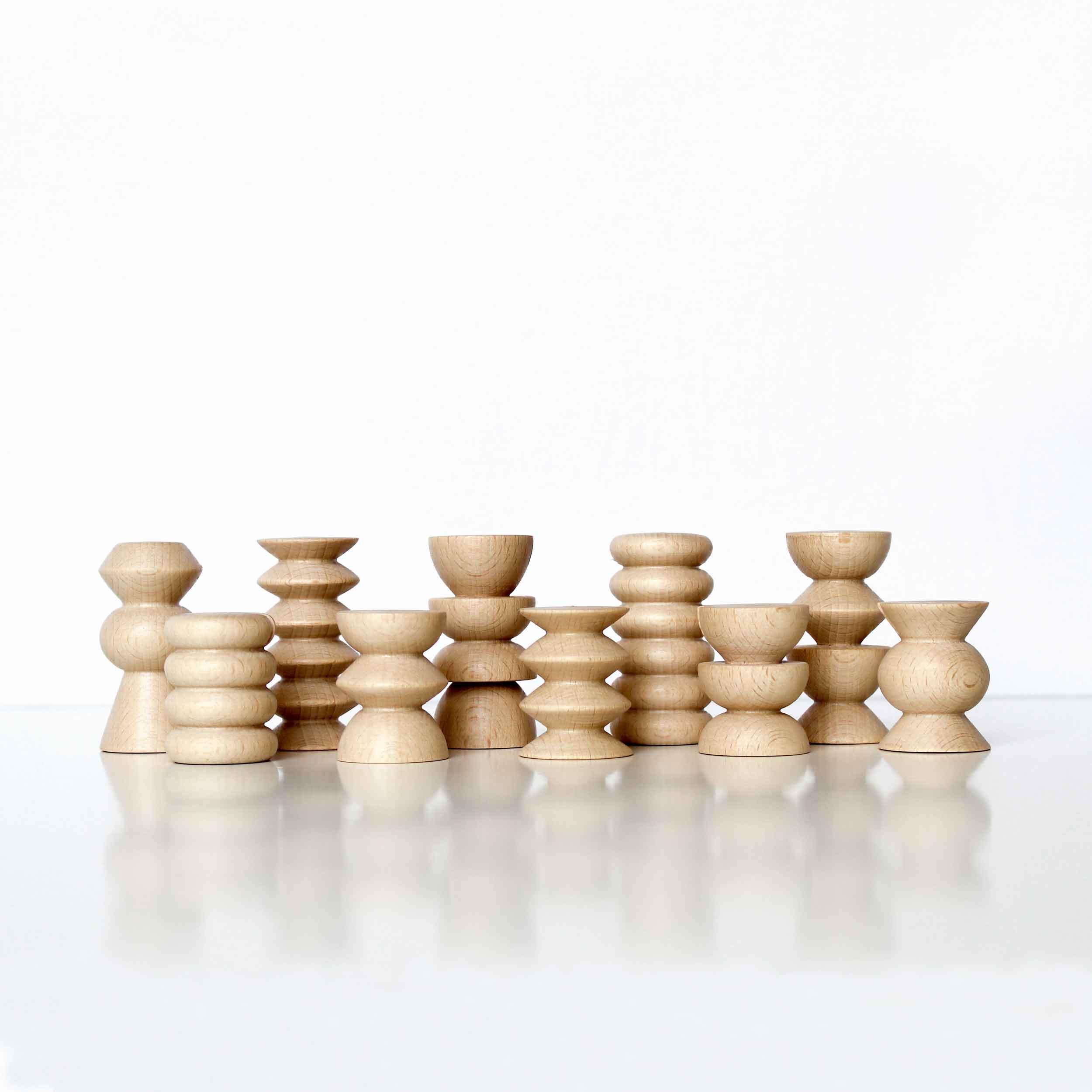 Minimalist wooden totem family set on white background, home decor by Qu!rk Boutique