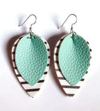 Mint Striped Leather Drop Earrings - Qu!rk Boutique