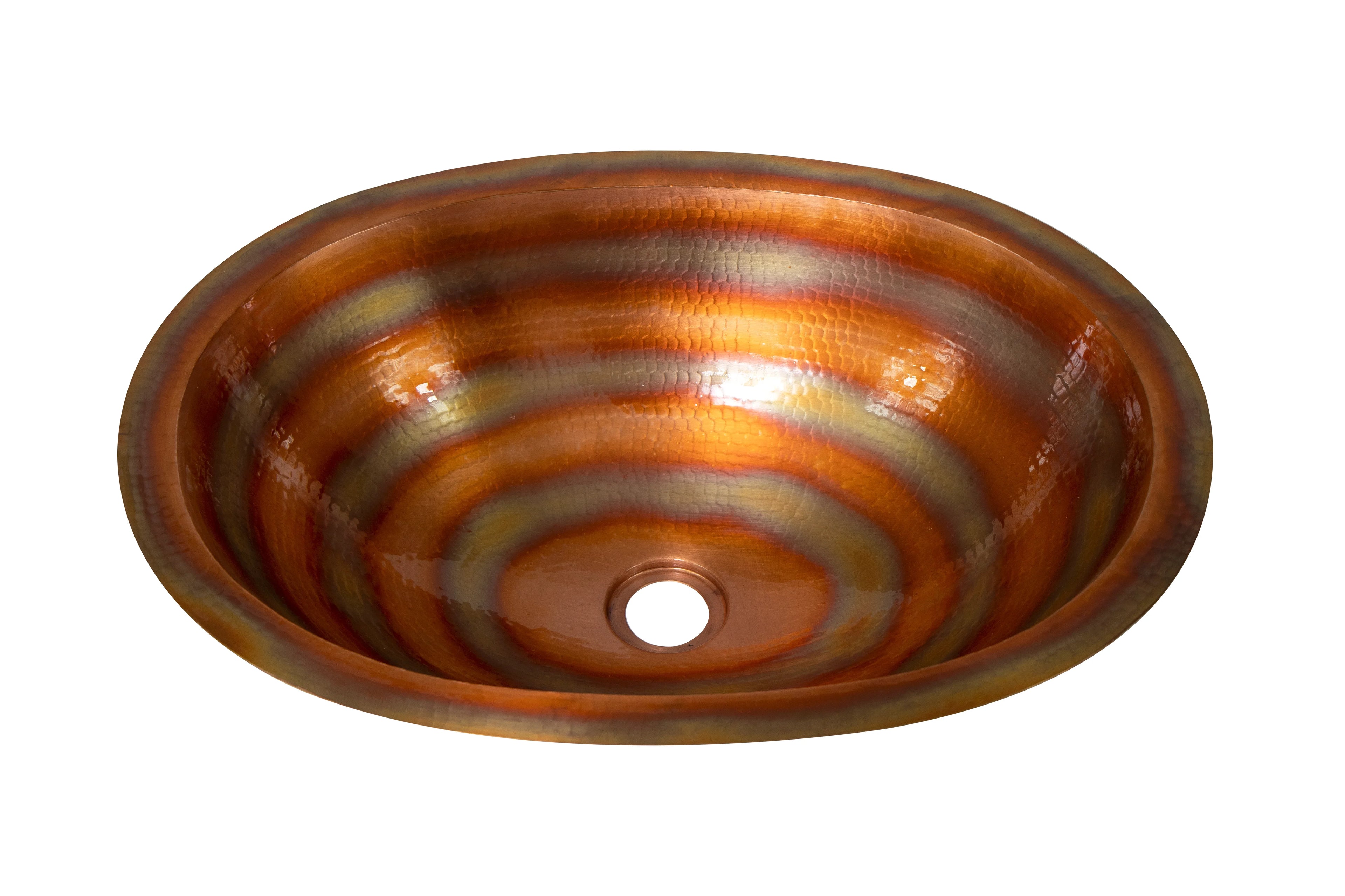 Hand-hammered copper sink with concentric bronze and gold tones, artisan home decor bowl