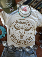Raised On 90's Country Steer Skull Graphic Tee - Qu!rk Boutique
