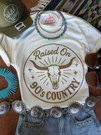 Raised On 90's Country Steer Skull Graphic Tee - Qu!rk Boutique