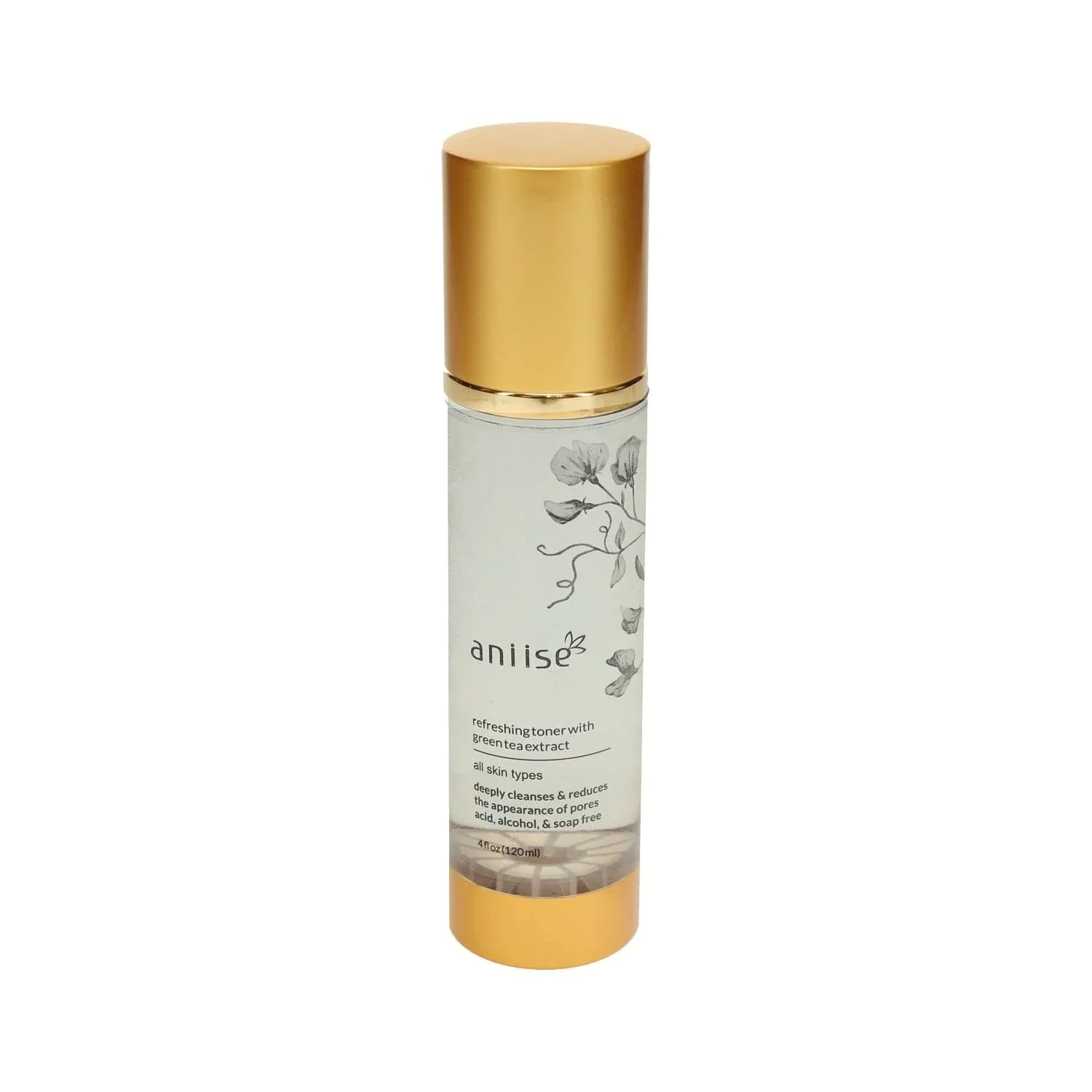Anise refreshing green tea extract facial toner with gold cap, eco-friendly skincare at Qu!rk Boutique