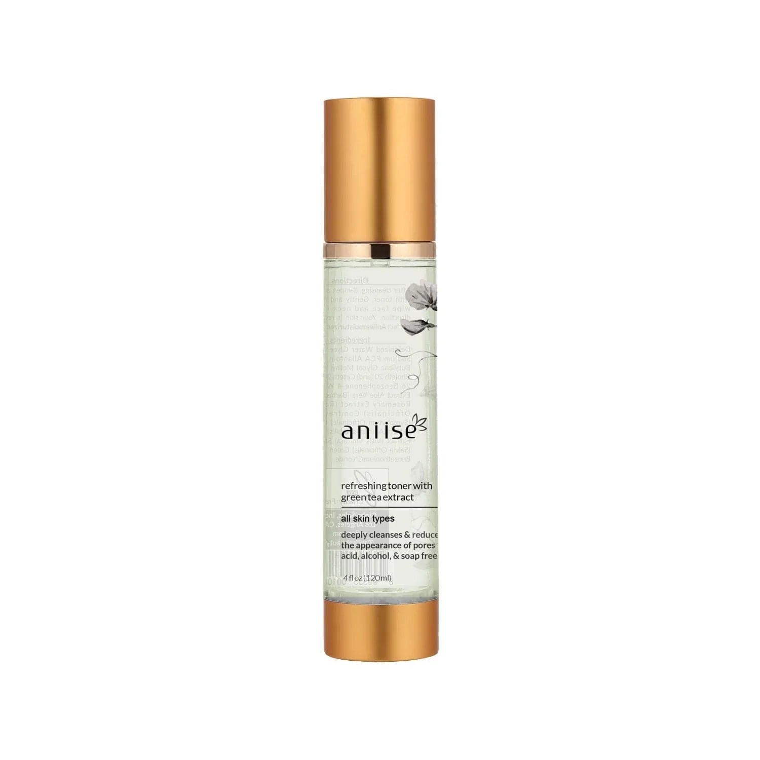 Anise green tea extract facial toner with gold cap, eco-friendly skincare at Qu!rk Boutique