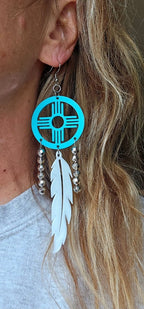 3D print Lightweight Turquoise New Mexico Zia Feather Dream Catcher Earrings Made in America - Qu!rk Boutique