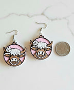 3D Print Cowgirl Highland Cow Picture Necklace or Earrings Western Made in America - Qu!rk Boutique