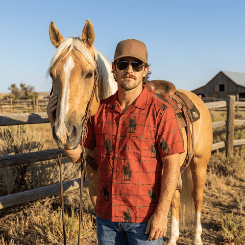 Baha Ranch Brown Saddle Up Western Hawaiian Shirt Made in America - Qu!rk Boutique