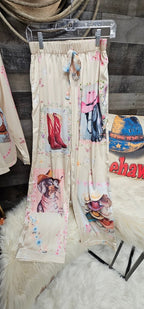 Baha Ranch Danilo Painted Cowgirl Satin Long Pajamas - Qu!rk Boutique