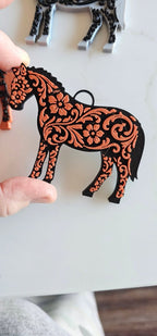 Baha Ranch 3D Print Floral Tooled Horse Charm or Keychain Made in America - Qu!rk Boutique