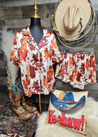 Baha Ranch Cow Hide Print Western Cowgirl Satin Pajama Set - Qu!rk Boutique