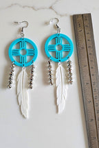 3D print Lightweight Turquoise New Mexico Zia Feather Dream Catcher Earrings Made in America - Qu!rk Boutique