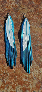 3D Printed Feather Leather Fringe Earrings Made in America - Qu!rk Boutique