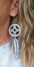 3D print Lightweight Silver New Mexico Zia Feather Dream Catcher Earrings Made in America - Qu!rk Boutique
