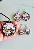 3d Western Cowgirl Cowboy Highland Cow Theme - Necklace, Purse Charm, Earrings, Keychain, Magnet - Qu!rk Boutique