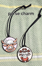 3d Western Cowgirl Cowboy Highland Cow Theme - Necklace, Purse Charm, Earrings, Keychain, Magnet - Qu!rk Boutique