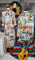 Colores de Mexico Pictures of the Southwest Button-Up Long Sleeve Shirt Dress Duster - Qu!rk Boutique
