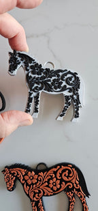 Baha Ranch 3D Print Floral Tooled Horse Charm or Keychain Made in America - Qu!rk Boutique