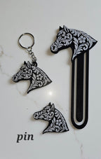 Baha Ranch Year of the Horse Tooled 3d Print Bookmark Keychain Hatpin Magnet Purse Charm Made in America - Qu!rk Boutique