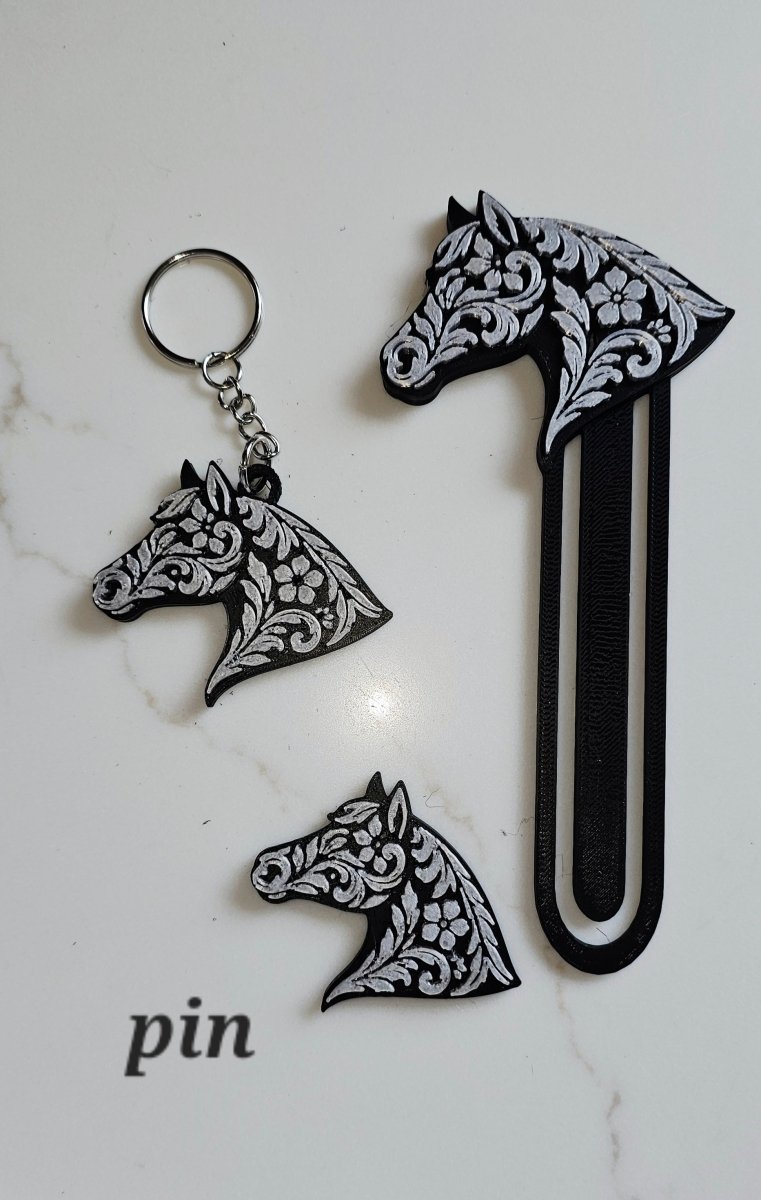 Baha Ranch Year of the Horse Tooled 3d Print Bookmark Keychain Hatpin Magnet Purse Charm Made in America - Qu!rk Boutique