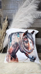 Baha Ranch Fancy Horse on White Velvety Soft Pillow Case Made in America - Qu!rk Boutique