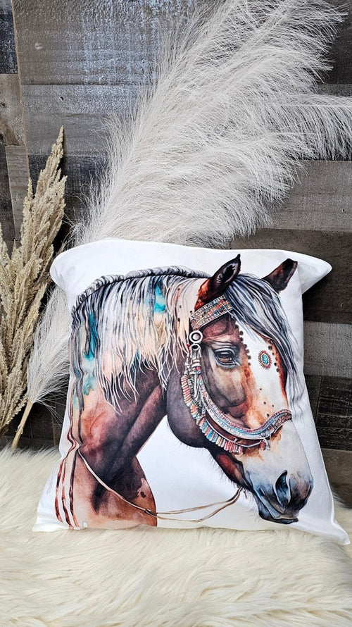Baha Ranch Fancy Horse on White Velvety Soft Pillow Case Made in America - Qu!rk Boutique