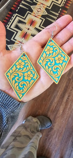 3D Print Western Tooled Floral Earrings Made in America Choice of Colors - Qu!rk Boutique