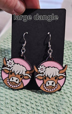 3d Western Cowgirl Cowboy Highland Cow Theme - Necklace, Purse Charm, Earrings, Keychain, Magnet - Qu!rk Boutique