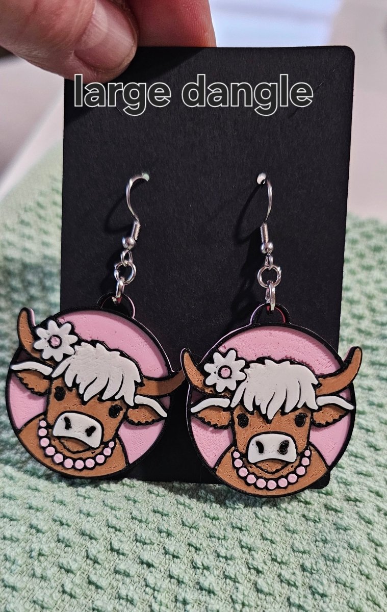 3d Western Cowgirl Cowboy Highland Cow Theme - Necklace, Purse Charm, Earrings, Keychain, Magnet - Qu!rk Boutique