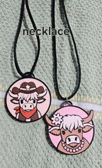 3d Western Cowgirl Cowboy Highland Cow Theme - Necklace, Purse Charm, Earrings, Keychain, Magnet - Qu!rk Boutique